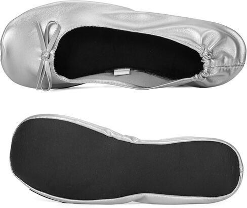 Lusofie Foldable Ballet Flats for Women for Travel Office Weddings - Foldable Flats for Women with Zipper Pouch (Silver,Size: 9-10.5) in Kuwait