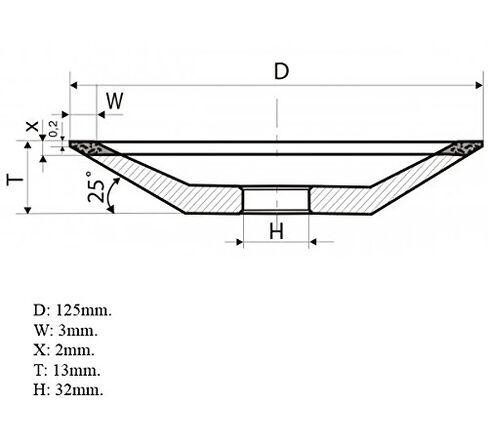 Dia. 5" (125mm.) Hole 1.26" (32mm.) Type: 12R4 Dish Abrasive Diamond Grinding Wheel for Carbide Teeth (125/100 Micron = 150 Grit) in Saudi Arabia