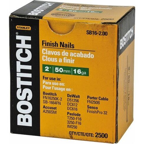 Bostitch Stanley SB16-2.00 2" Coated 16 Gauge Straight Finish Nails 2,500 Count in Kuwait