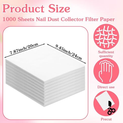 1000 Sheets Nail Dust Collector Filter Paper, Disposable Nail Dust Suction Collector Filter Paper, 9.45 x 7.87 Inch White Non-Woven Filters Pads for Nail-Salon Tech Supplies in Kuwait