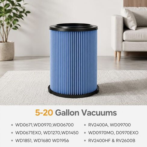VF5000 Filter for Rigid Shop Vac Filter 5-20 Gallon | 3-Layer Wet/Dry Rigid Shop Vac Filters Compatible with WD06700 WD0671 WD0970EX0 WD0970M0 WD1270 WD1450 in Kuwait