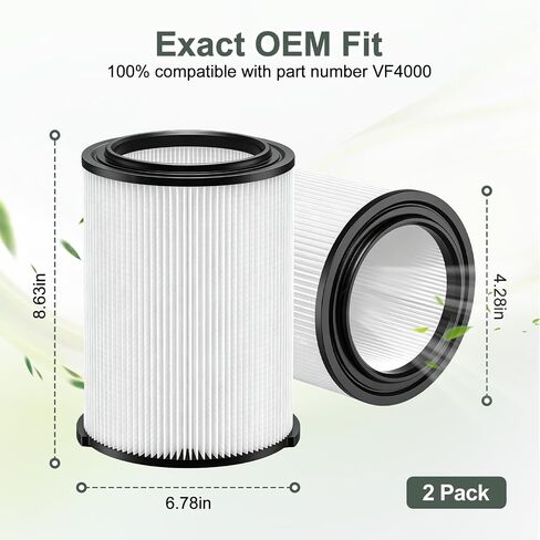 2-Pack VF4000 Replacement Filter for Ridgid 5-20 Gallon Wet/Dry Shop Vacs, Standard H13 HEPA Media, Compatible with Husky 6-9 Gal, Craftsman 17816 WD5500 RV2400A in Kuwait