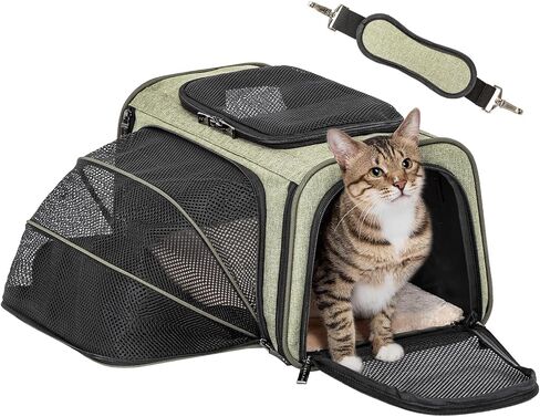 Petsfit Expandable Cat Carrier Dog Carriers,Airline Approved Soft-Sided Portable Pet Travel Washable Carrier for Kittens,Puppies,Removable Soft Plush mat and Pockets,Locking Safety Zippers in Saudi Arabia