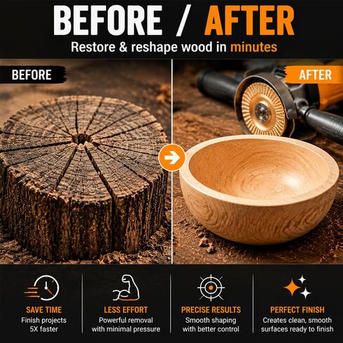 3-Piece Wood Carving Disc Set for 4" & 4-1/2" Angle Grinders, High Carbon Steel Wood Shaping Grinding Wheel, 5/8" Arbor Woodworking Attachment for Carving, Sanding & Furniture Restoration in Kuwait