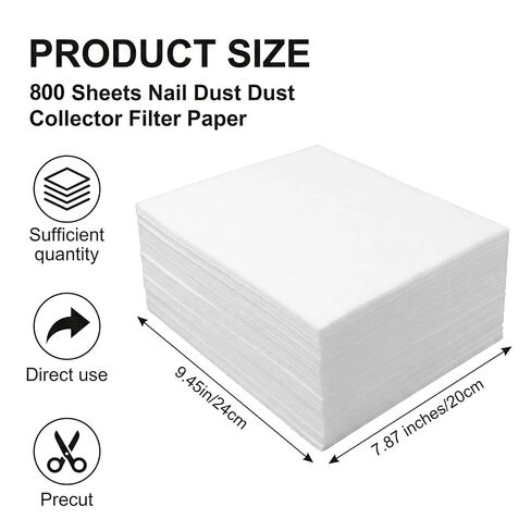 800 Sheets Nail Dust Collector Filter Paper Disposable for Nail Tech Vacuum, 9.45x7.87in Cotton Filter for Salon Spa Home Use, Efficient Dust Collection in Kuwait