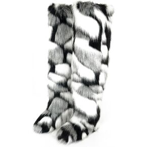 WOVOIE Women Fuzzy Thigh High Snow Boots, Warm Plush Over The Knee Boots, Slip On Flat Furry Winter Boots for Daily Casual Wear in Saudi Arabia