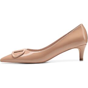 Women Patent Leather Low Kitten Heel Pumps Slip on Chic Buckle Studded Fashion Pointed Toe Casual Shoes in Kuwait