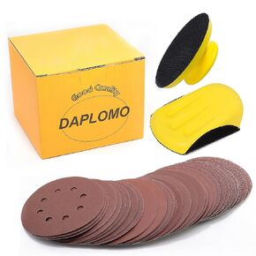 45pcs Sandpaper 8 Hole 5 inch Sanding Discs Hook and Loop 40/60/80/120/150/240/320/400/600 Grits with 2pcs Hand Sander for Automotive Metal Polishing in Kuwait