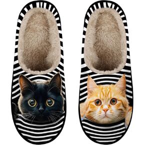 Cat Slippers for Women, Comfy Warm Fuzzy Animal Print House Shoes with Non-Slip Rubber Sole, All-Season Warm Winter Memory Foam Slip-On Slippers for Indoor Outdoor, Machine Washable in Kuwait