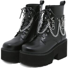 Goth Platform Ankle Boots for Women Chunky Block Heels Studded Buckles Motorcycle Boots Waterproof Women's Boots Comfy Short Booties in Kuwait