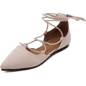 WUIWUIYU Pointed Toe Ankle Strap Wrap Ballet Flats Lace Up Flat Ballerinas Shoes in Saudi Arabia