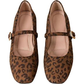 GORGLITTER Women's Leopard Ballet Flats Dressy Cheetah Print Square Toe Business Work Faux Suede Dress Ballerina Shoes in Kuwait