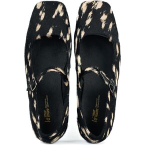 LE MURMURE Women's Leather Ballet Flats, Square Toe with Strap, Animal Print, Calfskin Lining, Square Vamp, Easy 0.71" Low Heel in Kuwait