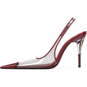 Clear Slingback Heels for Women Sexy Metal Closed Square Toe Stilettos High Heel Jelly Pumps Elastic Ankle Strap Heels Transparent PVC Fashion Dressy Party Shoes in Saudi Arabia