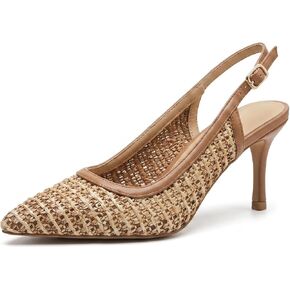 Women’s Woven Slingback Heels, Pointed Toe Dress Pumps with Adjustable Buckle Strap, Breathable Open-Weave Stiletto Shoes for Vacation Party Wedding in Kuwait