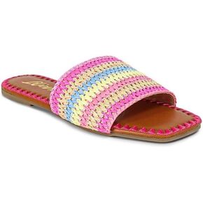 Liliana Women's Flat Sandals Dressy Summer Square Open Toe Slip On Woven Slide Sandals in Kuwait