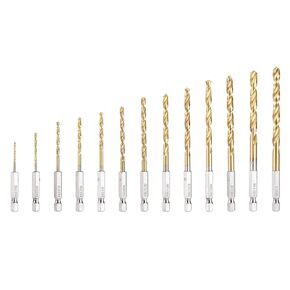 13-Piece HSS Drill Bit Set, 1/16 in- 1/4 inHex Shank, High-Speed Steel Alloy for Jade, Wood, Soft Metal & Plastic, for Electric Drill Tools in Kuwait