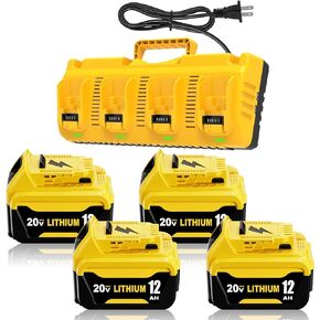 4 Packs 12000mAh High Capacity DCB206 DCB207 Battery Replacement for Dewalt 20V Battery and DCB104 4-Port Charger Compatible with Dewalt 20V Battery Lithium DCB204 DCB200 DCB201 Series Power Tool in Kuwait
