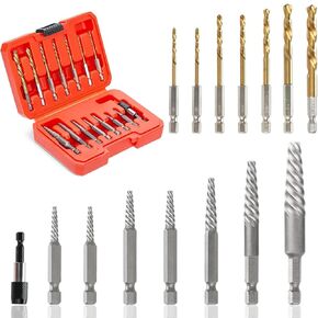 15-Pieces Screw Extractor Set, 37# CR-MO & 6542 HSS Steel Cobalt Left Hand Reverse Drill Bit with 1/4'' Adaptor, Ez Out Stripped Tiny Bolt Remover Kit, Easy Out Broken Screw Head Speed Out Tool in Kuwait