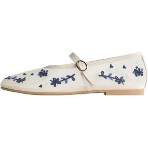 Causal Mesh Ballet Flats for Women Embroidered Floral Ballerina Mary Jane Flats in Saudi Arabia