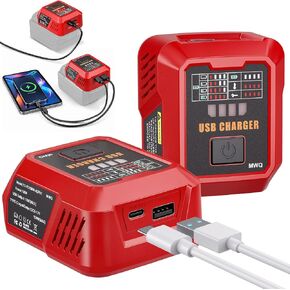 Adisipsoarin 100W USB C Battery Charger Compatible with Milwaukee M18 18V Battery, Power Adapter Fast Charging Station with USB-A Port, Fast Charging Hub for Phones Tablets (Tool Only) in Kuwait