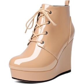 Wedge Ankle Boots Women's Platform Short Bootie Round Toe Lace up Wedge Heels Boots 4 Inch Warm Dress Boots for Party Evening Shoes in Kuwait