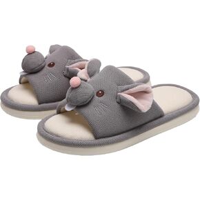 Linen Slippers Women Men Cute Mouse Indoor Soft Non-Slip Home Shoes in Kuwait