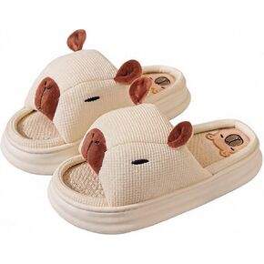 Capybara Linen Slides Cute Animal House Slippers Open Toe Breathable Flax Sandals for Women Indoor Outdoor Spa Summer Casual Wear in Kuwait
