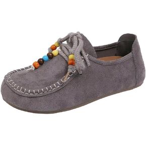 Women Suede Loafers Slip On Walking Shoes Work Casual Non Slip Moccasins Lightweight Comfort Beaded Fashion Round Toe Grey Size in Saudi Arabia