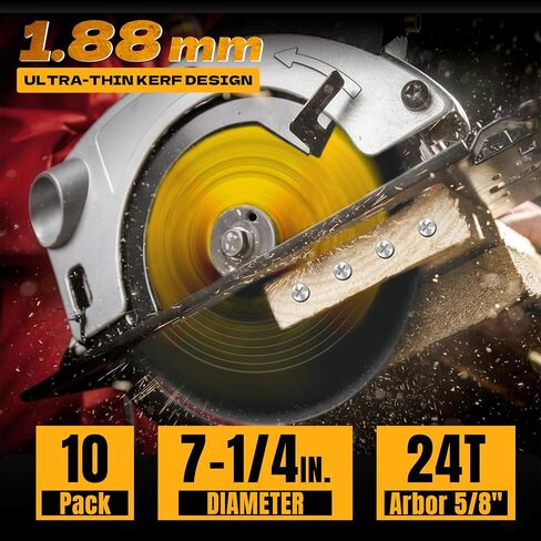 Circular Saw Blade Wood Cutting Framing/Fine Finish Circular Saw Blade, 5/8" Arbor, TCT Carbide-Tipped, Teflon Anti-Stick, Miter Saws Blades for Wood, MDF, OSB, Laminated 7 1/4" 24T (10 Pack) in Kuwait