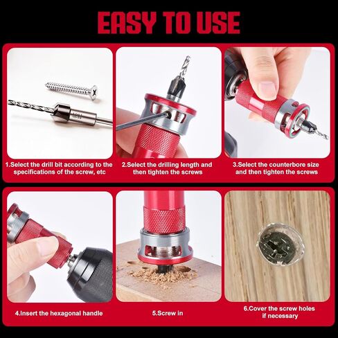 5 Pcs Countersink Drill Bit Set with Aluminum Alloy Depth Stop,Semi-Automatic HSS M2 Countersink Drill Bits 1/8 9/64" 5/32" Drill+3/8" 82° Counter-Bore,11/64" 3/16" Drill+ 1/2" 82° Counter Bore in Kuwait