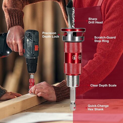 5 Pcs Countersink Drill Bit Set with Aluminum Alloy Depth Stop,Semi-Automatic HSS M2 Countersink Drill Bits 1/8 9/64" 5/32" Drill+3/8" 82° Counter-Bore,11/64" 3/16" Drill+ 1/2" 82° Counter Bore in Kuwait