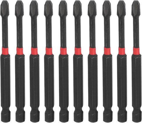 HARFINGTON 10pcs #3 Phillips Impact Screwdriver Bit PH3 1/4" Hex Shank 4" (100mm) Long Magnetic Cross Head Drill Bits S2 Steel Industrial Screw Driver for Impact Power Drivers, Black/Red in Kuwait