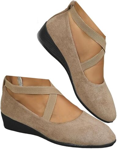 Orthopedic Ballet Flats Loafers Shoes for Women Closed Wedge Heel Flats Comfortable Fashion Closed Toe Wedges Loafers Slip On Platform Fashion Ankle Straps Elegant Dress Shoes in Kuwait