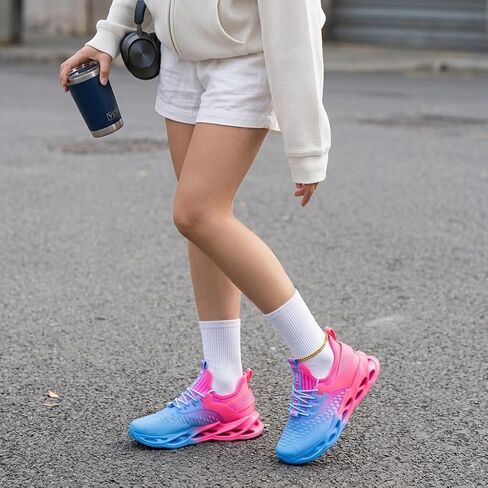 Women's Tennis Golf Shoes Cushion Non Slip Breathable Comfortable Sneakers | Lightweight Athletic Walking Running Casual Fashion Sneakers for Workout Gym Daily Commute Campus Soft Sole Lace Up Blue Pink in Kuwait