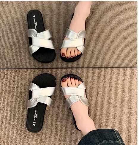Women's Crisscross Flat Slide Sandals - Summer Fairy Style Open Toe Beach & Daily Wear Slippers in Kuwait