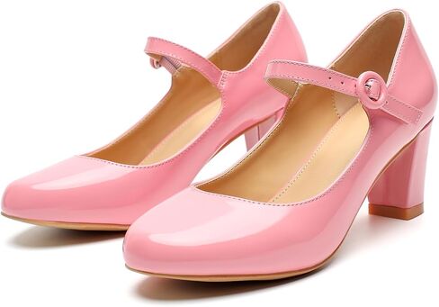 Women's Mary Jane Pumps Low Heels Closed Chunky Block Ankle Strap Office Work Church Wedding Shoes in Saudi Arabia