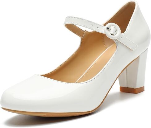 Women's Mary Jane Pumps Low Heels Closed Chunky Block Ankle Strap Office Work Church Wedding Shoes in Saudi Arabia