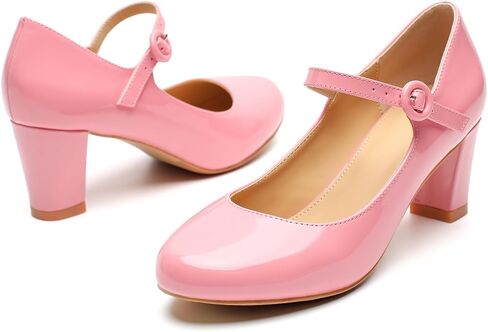 Women's Mary Jane Pumps Low Heels Closed Chunky Block Ankle Strap Office Work Church Wedding Shoes in Saudi Arabia