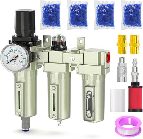 Industrial Grade 4-Stage Air Drying System, 3/4" NPT with Auto Drain, desiccant dryer, air regulator, Particulate Filter and Coalescing Filter for for Paint Spray， Plasma Cutter in Kuwait
