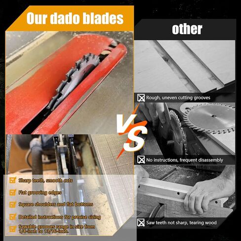 6" Pro Dado Set for Table Saw,Flat Bottom Grooves,from 1/4" to 13/16" Inch | Smooth cuts, ideal for low-power table saws in Kuwait