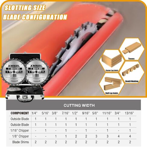 6" Pro Dado Set for Table Saw,Flat Bottom Grooves,from 1/4" to 13/16" Inch | Smooth cuts, ideal for low-power table saws in Kuwait