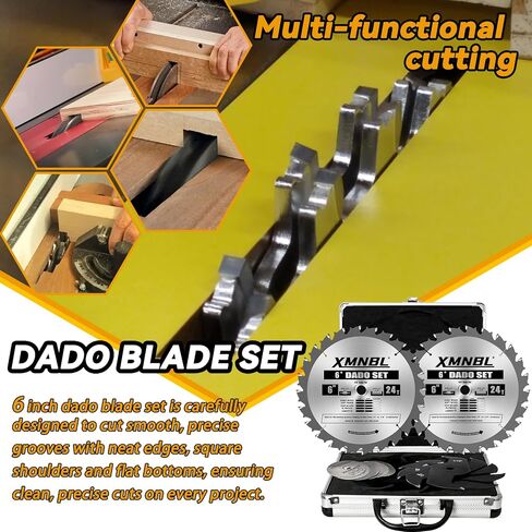 6" Pro Dado Set for Table Saw,Flat Bottom Grooves,from 1/4" to 13/16" Inch | Smooth cuts, ideal for low-power table saws in Kuwait