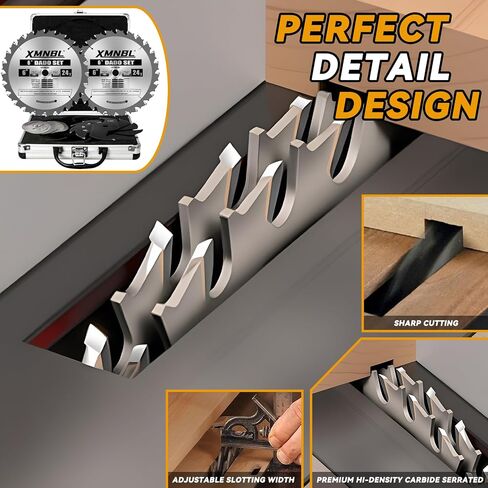 6" Pro Dado Set for Table Saw,Flat Bottom Grooves,from 1/4" to 13/16" Inch | Smooth cuts, ideal for low-power table saws in Kuwait
