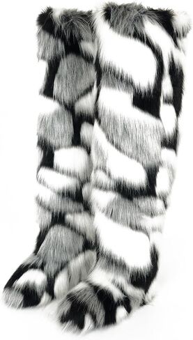 WOVOIE Women Fuzzy Thigh High Snow Boots, Warm Plush Over The Knee Boots, Slip On Flat Furry Winter Boots for Daily Casual Wear in Kuwait
