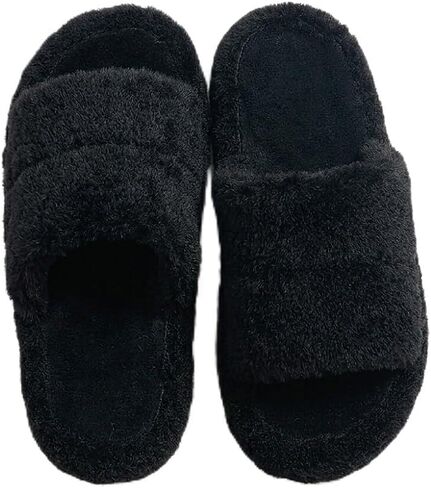 Women's Fuzzy Open Toe Slippers Memory Foam House Shoes Plush Sherpa Indoor Outdoor Non Slip Bedroom Slides in Kuwait