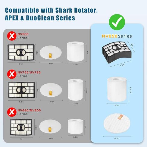 Replacement Filters Compatible with Shark Rotator Powered Lift-Away NV650 NV651 NV652 NV750 NV751 NV752 NV831 NV835 AZ1000 AZ1002 ZU632, Vacuum Filter Kit Compare to XFF650 XHF650 in Kuwait