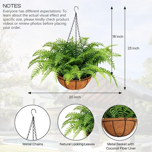 PABREY Fake Hanging Ferns, 2 Set Artificial Hanging Ferns Plants Baskets, Lifelike UV Resistant Outdoor Faux Plants for Front Porch Patio Garden Home Décor in Saudi Arabia