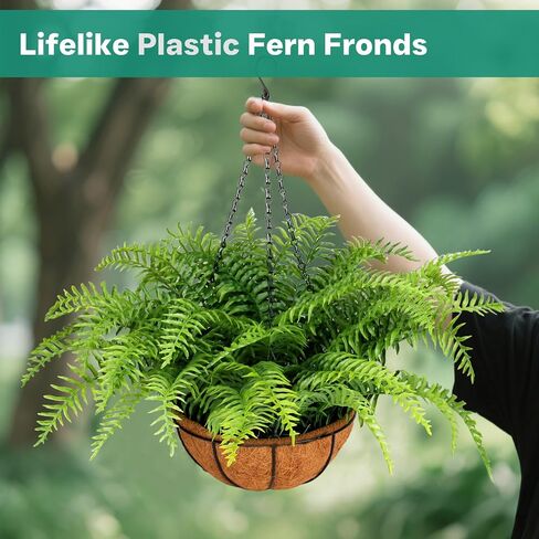 PABREY Fake Hanging Ferns, 2 Set Artificial Hanging Ferns Plants Baskets, Lifelike UV Resistant Outdoor Faux Plants for Front Porch Patio Garden Home Décor in Saudi Arabia