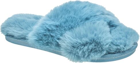 Nine West Women's Fuzzy Crossband Slippers – Soft Plush Open Toe House Slides with Memory Foam Sole in Kuwait